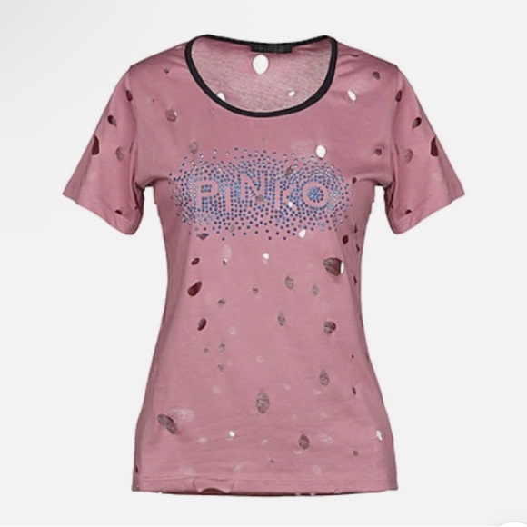 PINKO Distressed Big Holes Logo T-Shirt | NWT | Medium - Picture 1 of 7